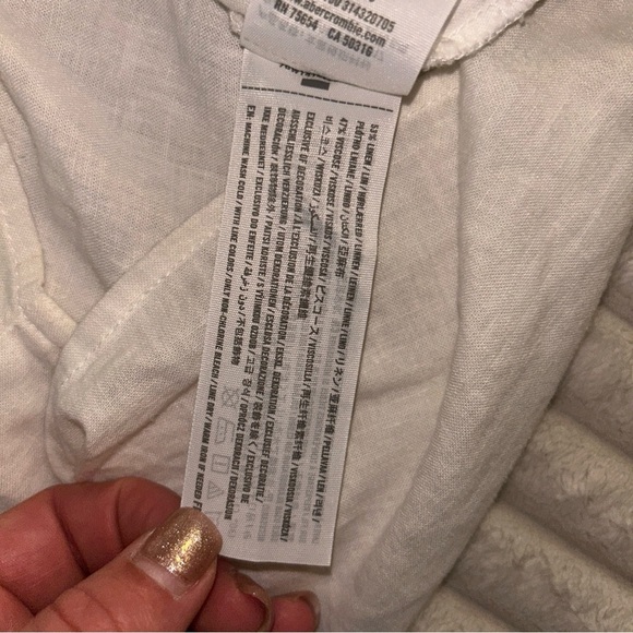 Abercrombie & Fitch Cream Button-Down Shirt Linen Blend Crop - Picture 6 of 8